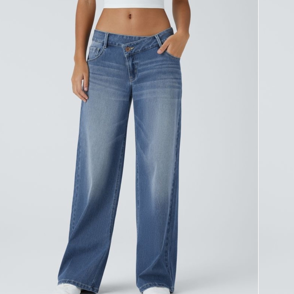 HALARA Women's Flare Wide Leg Jeans in Blue NWT